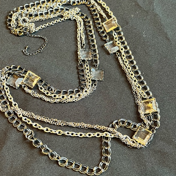 Great piece from NY & Co! Dark and light silver multi chain and crystal necklace - Picture 6 of 8